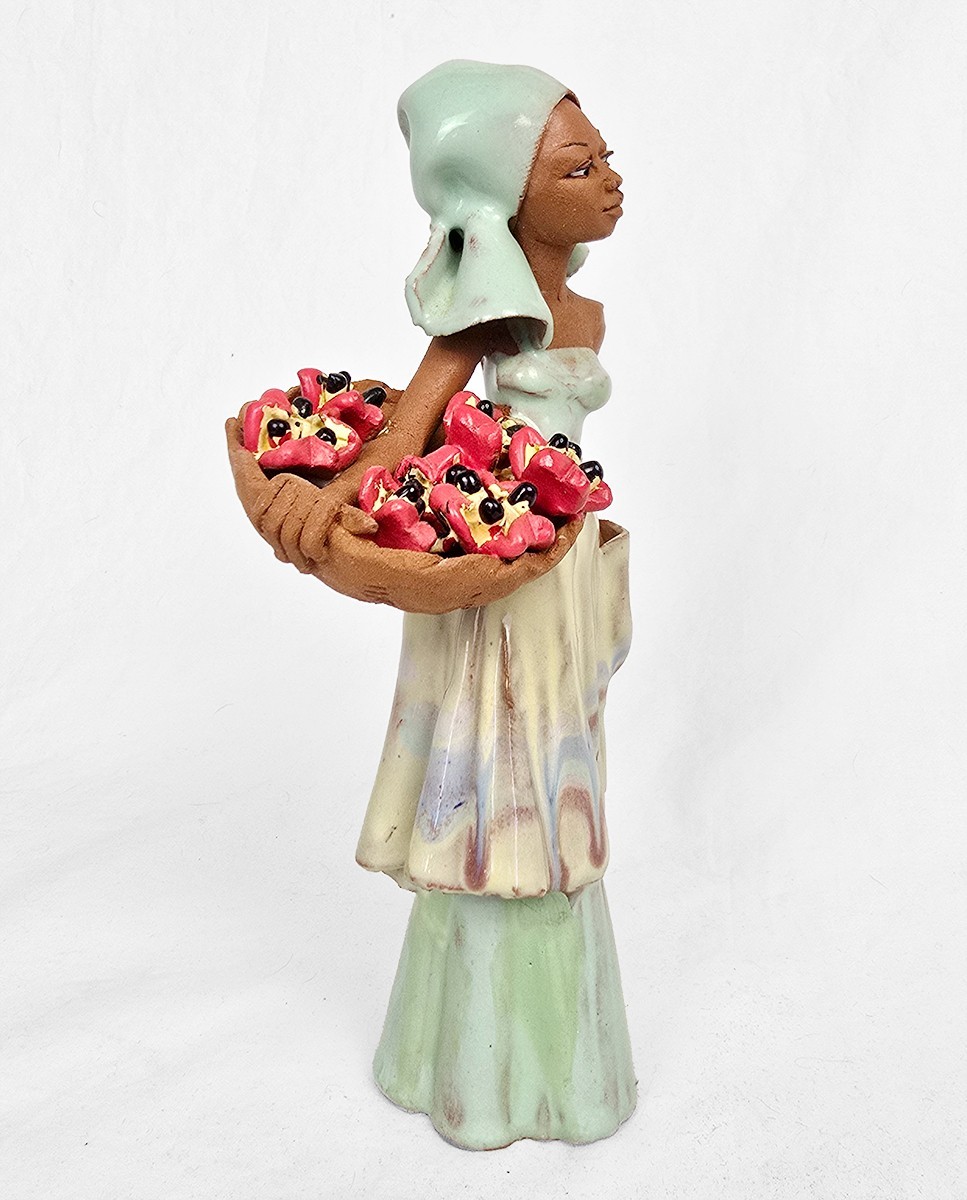 7.3″ Vintage Handmade Hand Painted Clay Woman Figurine S. America c. 1950s–1970s