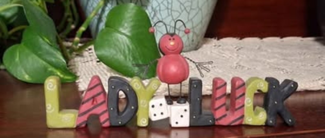 Retired Blossom Bucket Lady Luck w Lady Bug Figurine by Suzi Skoglund