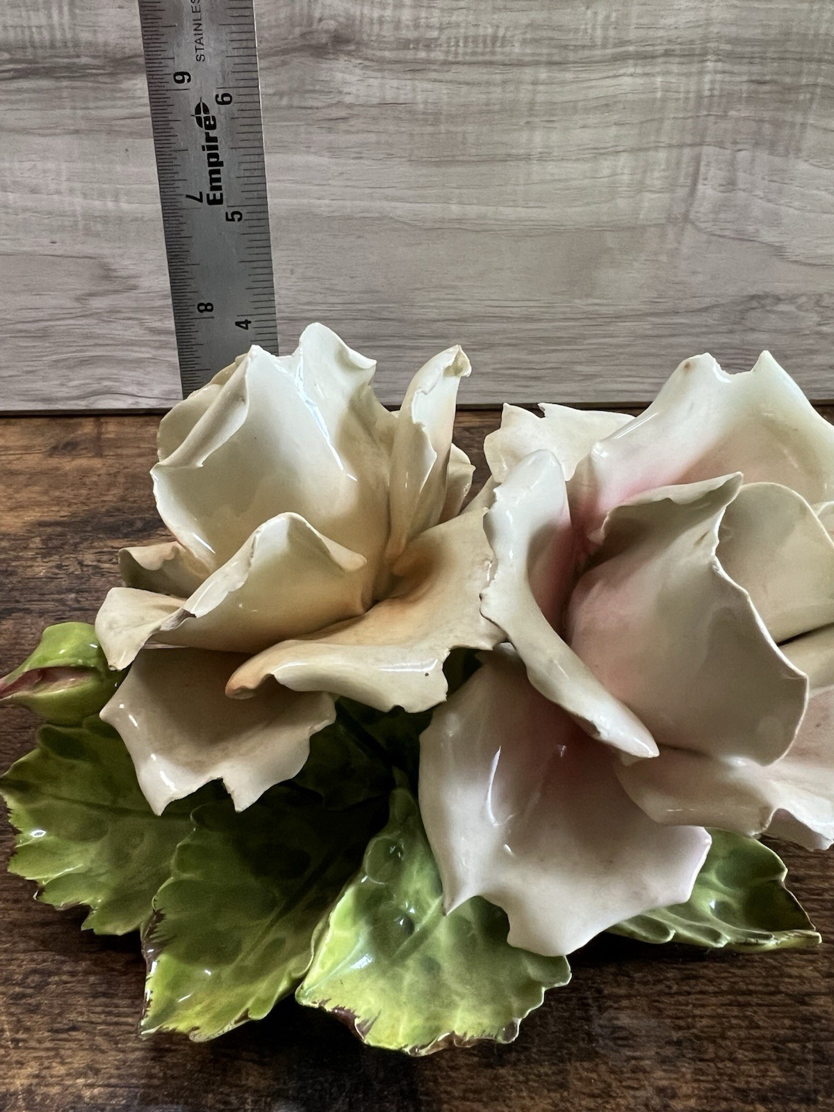 Vintage Italian Porcelain Rose Figurine Floral Centerpiece Made In Italy