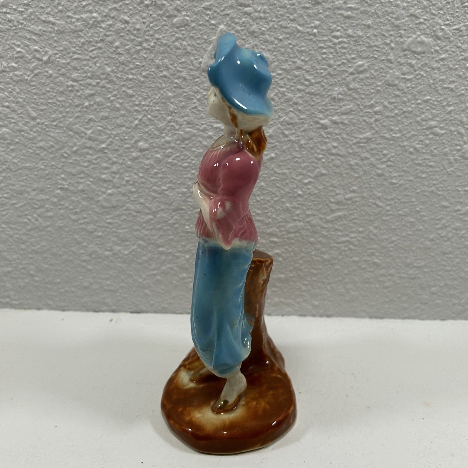 Porcelain Pink And Blue Dressed Lady Figurine with Gold Trim Vintage