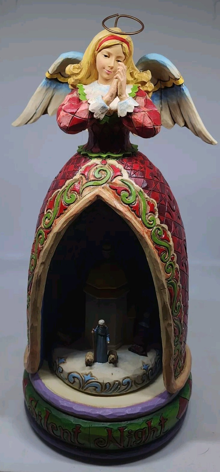 Jim Shore Heartwood Creek Silent Night Angel Nativity Scene Lighted Musical Box