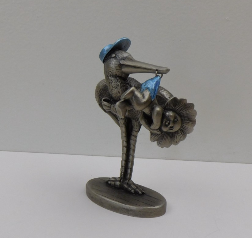 Hudson Fine Pewter 3 3/4″ Stork Carrying Baby Figure #3309