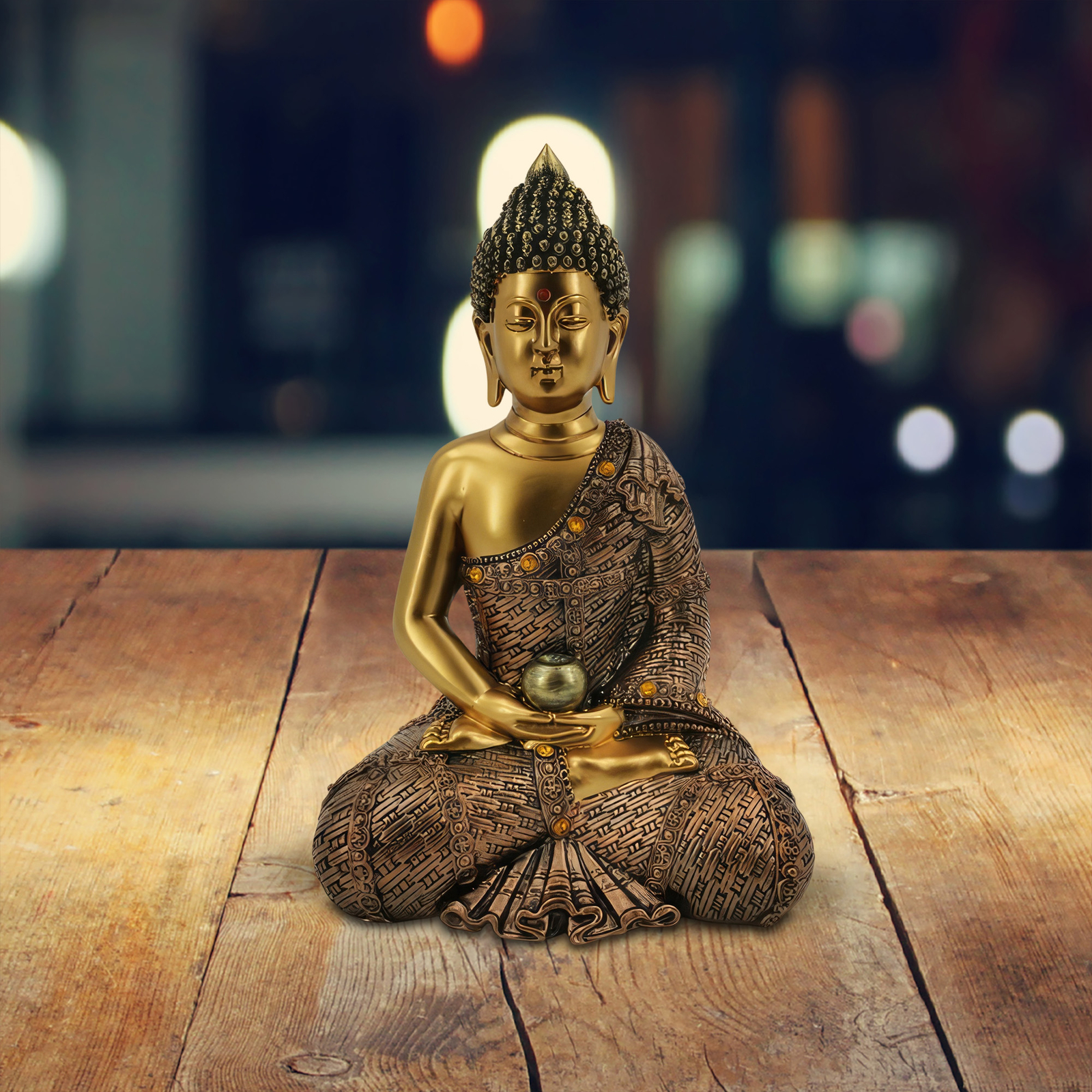 10.75″H Gold Buddha in Red Figurine Ornament Home Decor Unique Gift