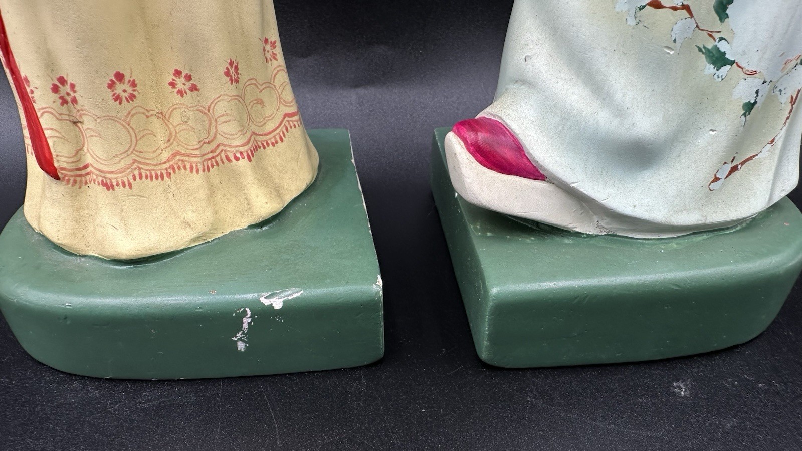 Vintage Hand Painted Plaster Asian Man & Woman Couple Figurine Sculptures 11.5″
