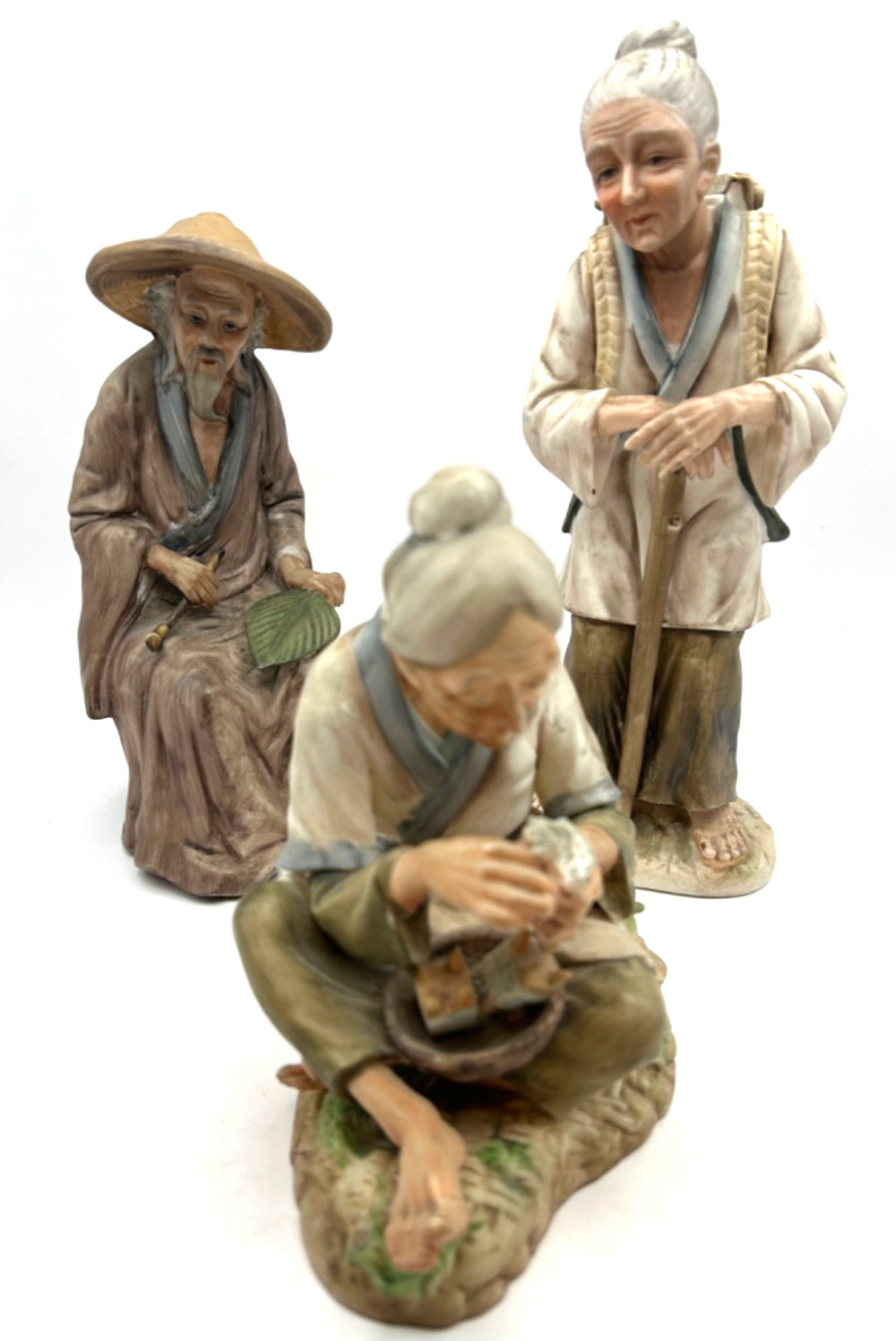 Vintage Japan Figurines Lot 3 Asian Wise Men Elder Statues Shelf Decor