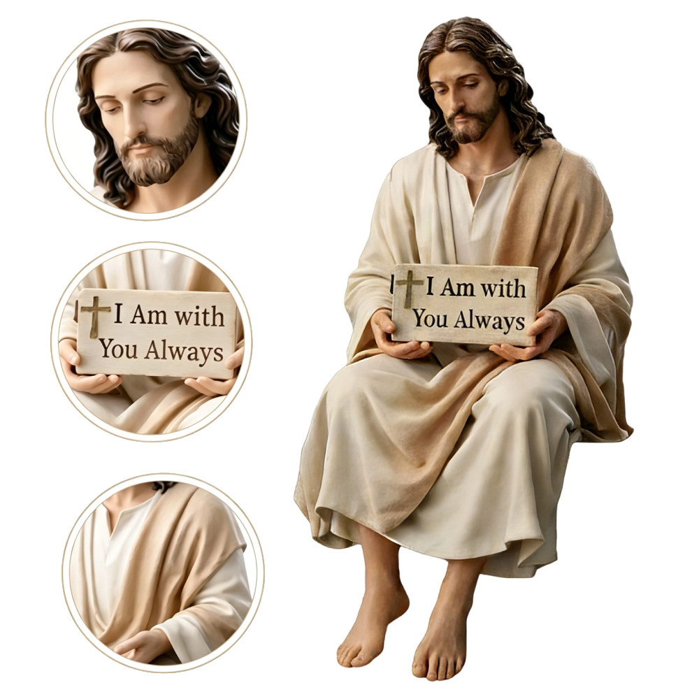 3.74″ Sitting Jesus Christ Statue Resin Religious Figurine I Am with You Always