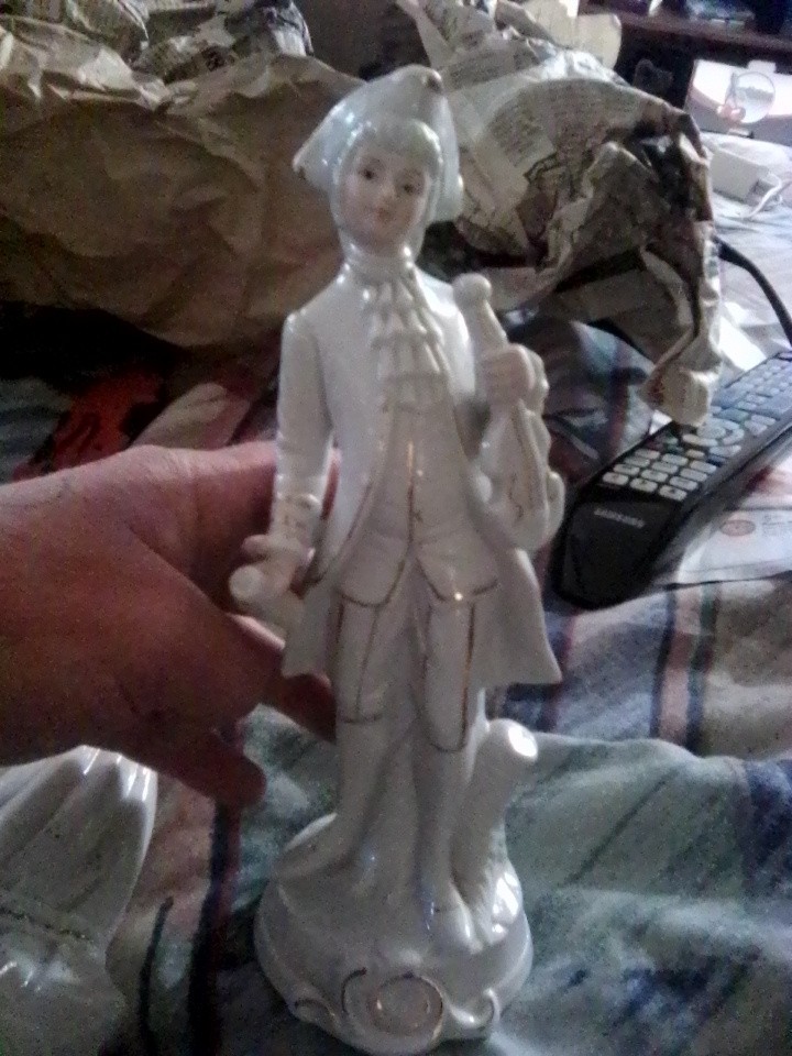 Porcelain Antique Figurines Colonial Couple Playing Instruments (2 Figurines)