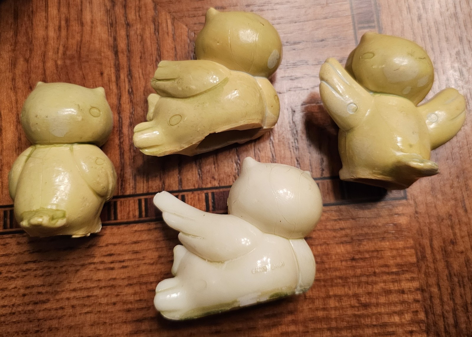 Vintage Retro MCM Miniature Wide Eyed Owl Figurines Celluloid Shelf Sitter Decor