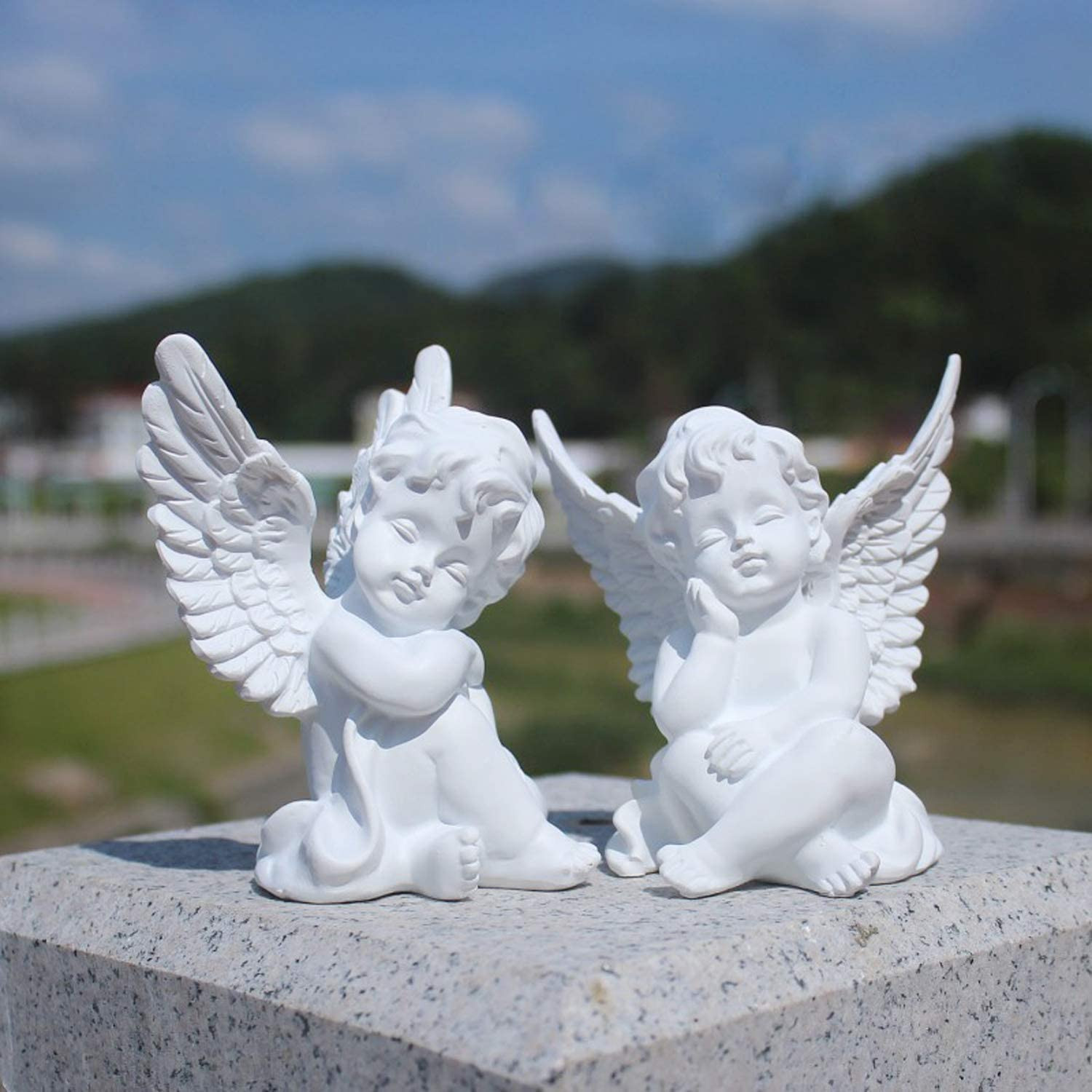 Set of 2 Cherubs Angels Resin Statue Figurine, Indoor Home Decoration, Adorable