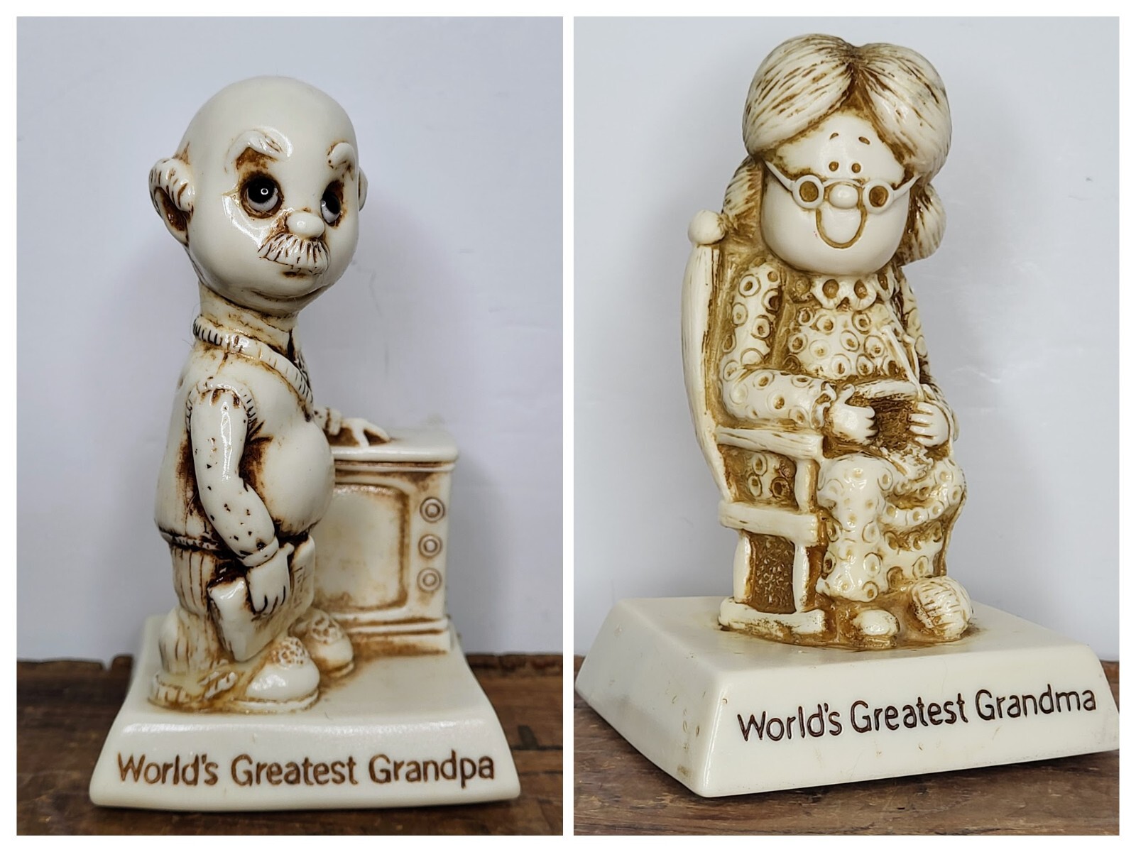 Vintage Russ Berrie & Co. Sillisculpts World’s Greatest Grandparents Figurines