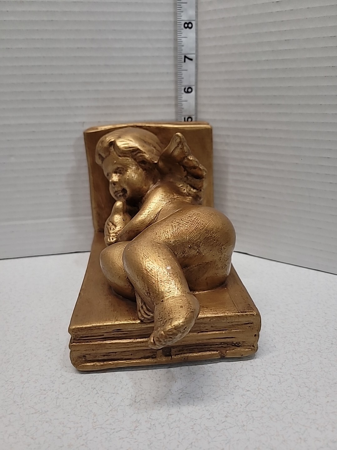 Cherub Angel With Bird Book End Gold Color 5″ x 8″ Solid Ceramic