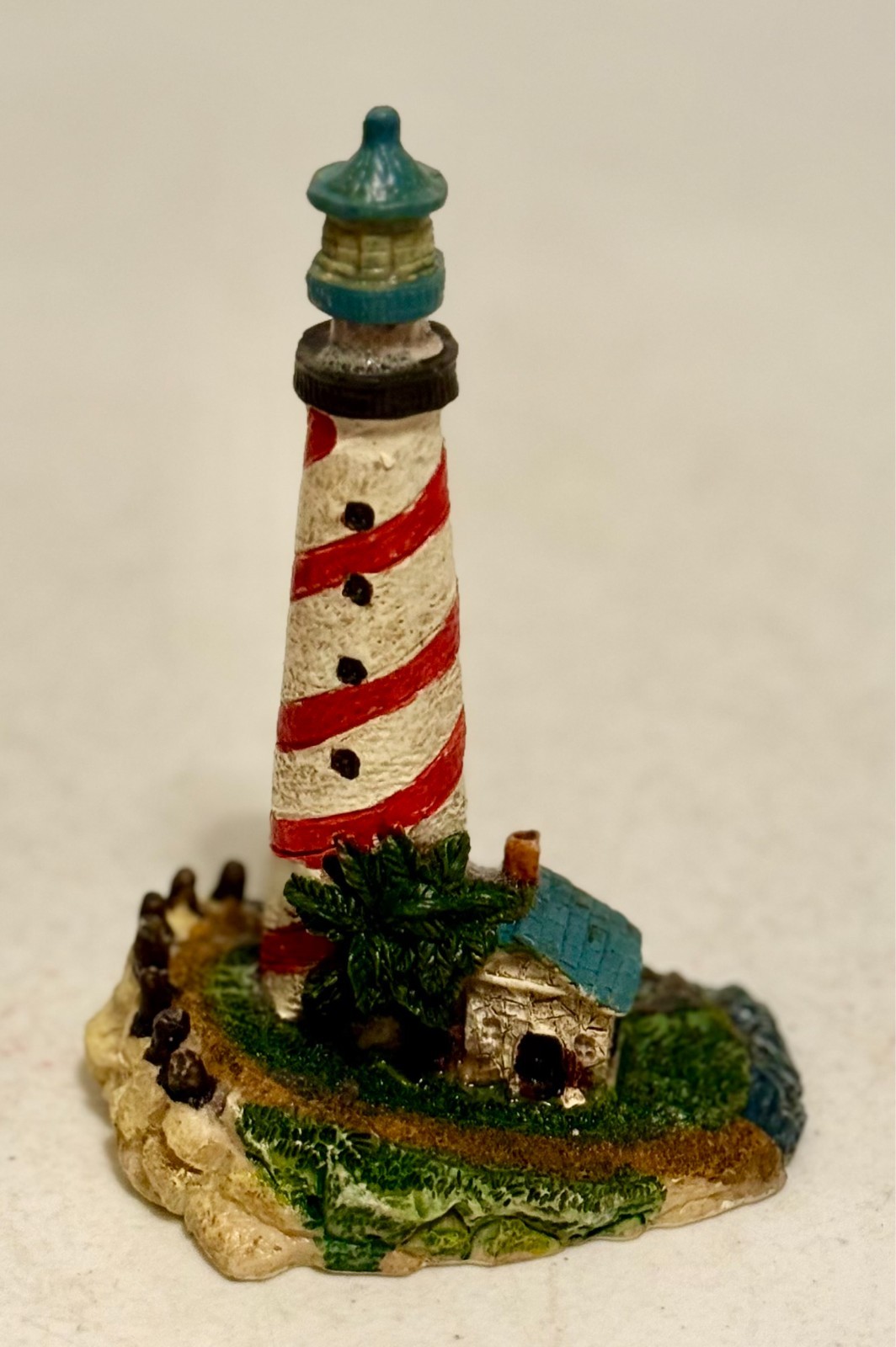 Red and White Striped Lighthouse With Cottage Nautical Decor 5.5 Inches Tall