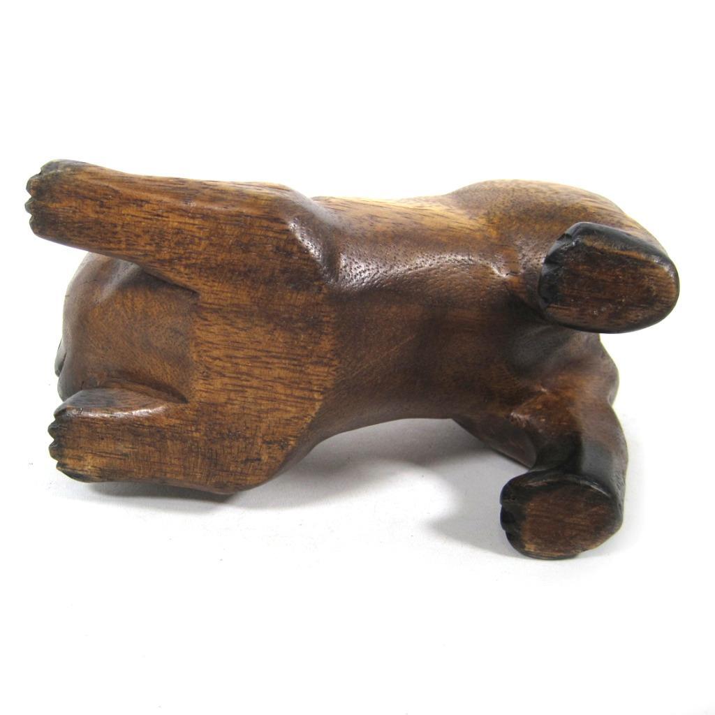 Vintage Hand Carved Wooden Cat Statue 7 Inches Long