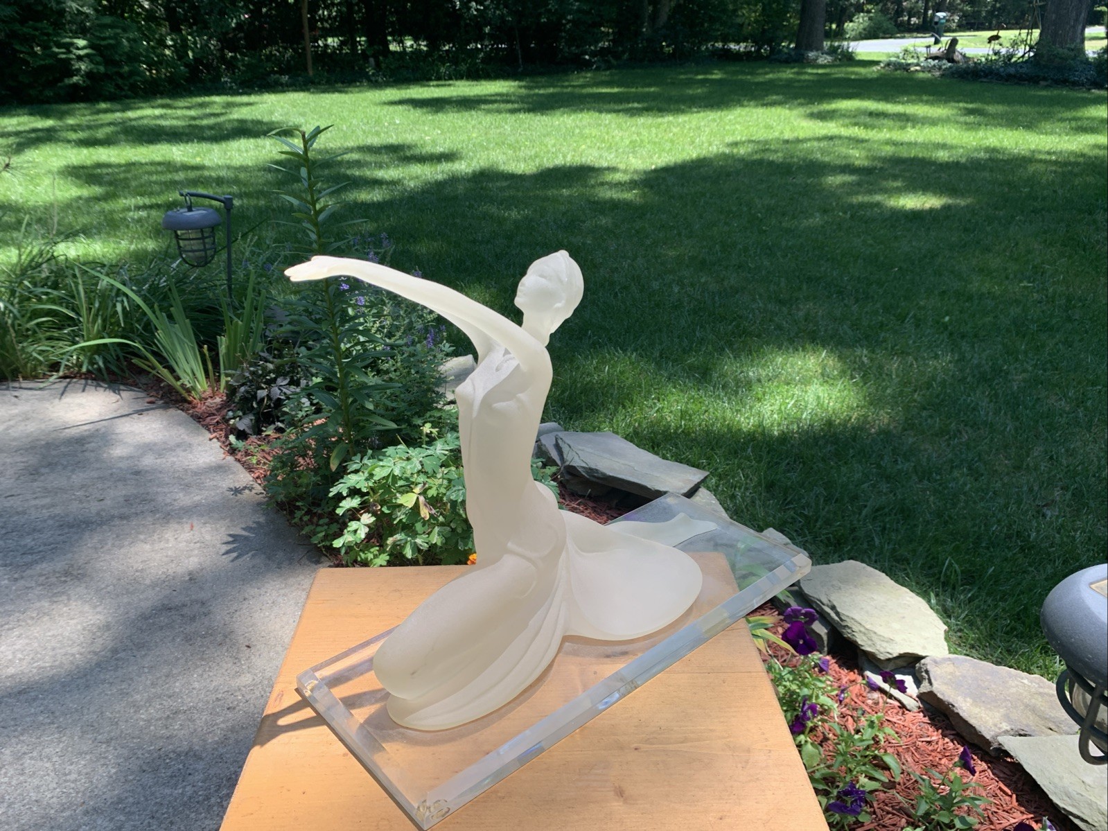Vintage Crystallus 1989 Frosted Lucite Woman Sculpture on Clear Beveled Base 12″