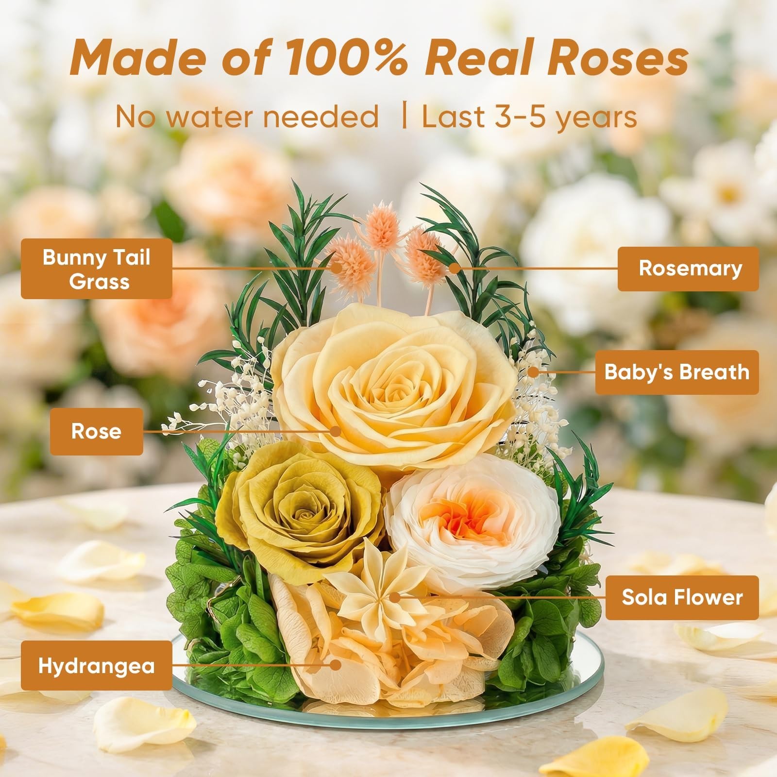 Preserved Rose Glass Angel Figurine – Forever Flowers for Mother’s Day, Birthday
