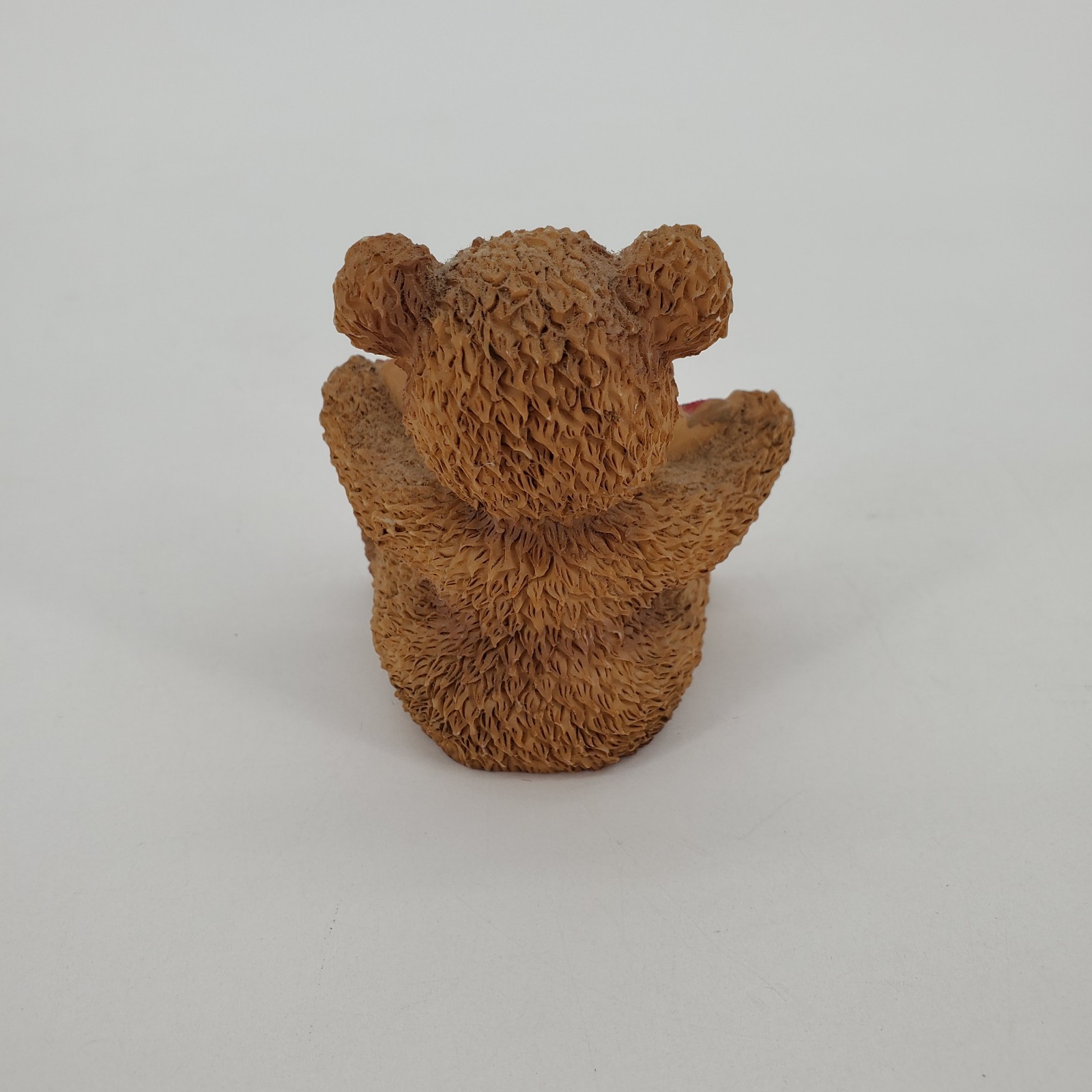 Brown Ceramic Teddy Bear Figurine With Red Sparkling Heart Gemstones