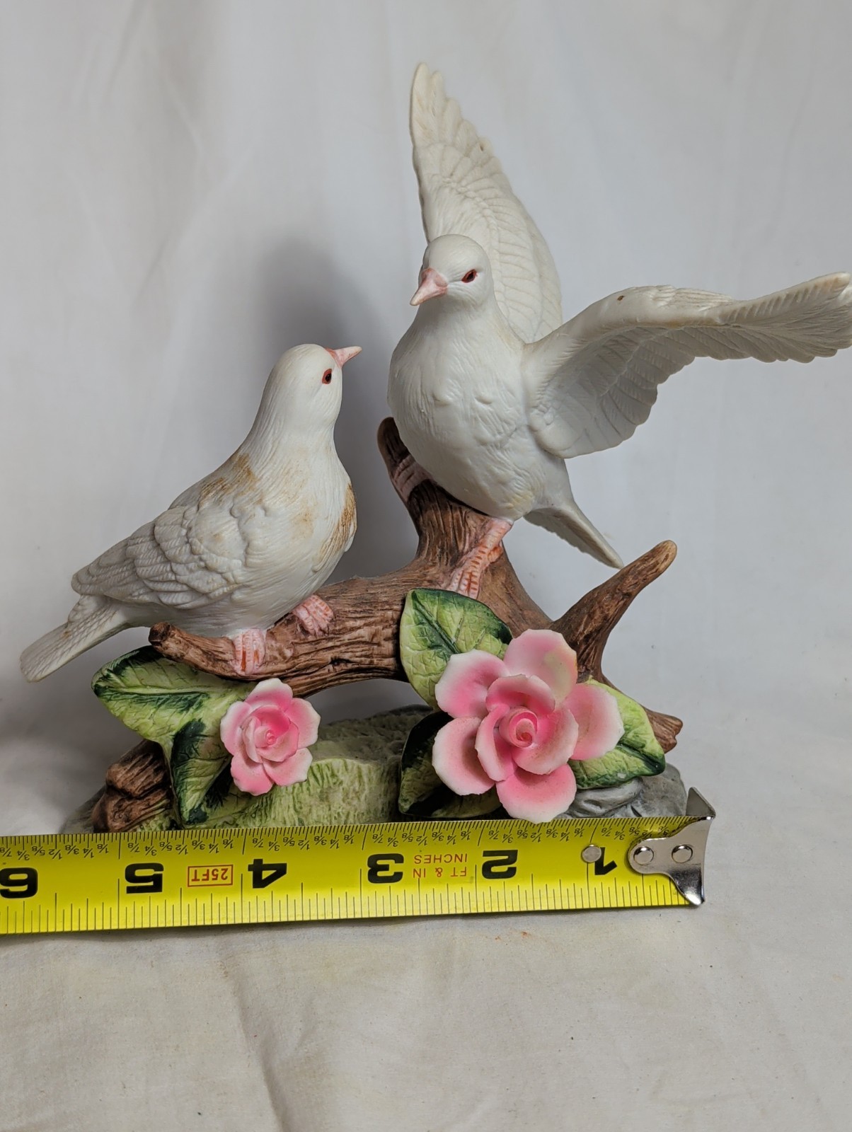 Vintage UCGC Bisque Porcelain Wings Of Love White Doves On Branch Roses Figurine