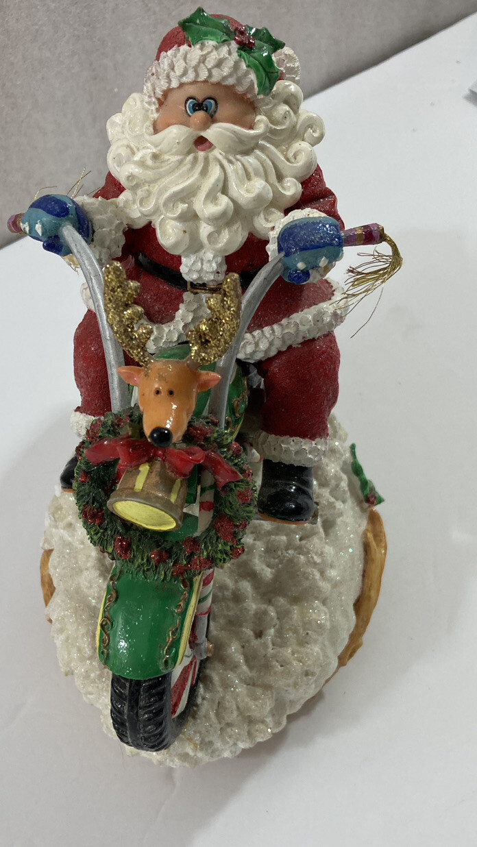 Fitz & Floyd Adventures of Santa Claus Motorcycle Chopper musical Figurine w/box
