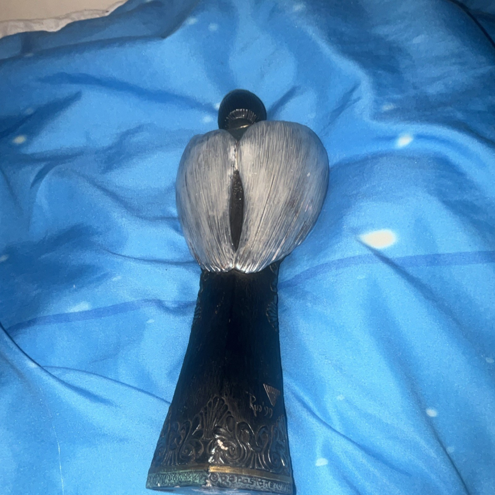 Angel Resin Figurine Sculpture, Black Silver Green Decorative Statue
