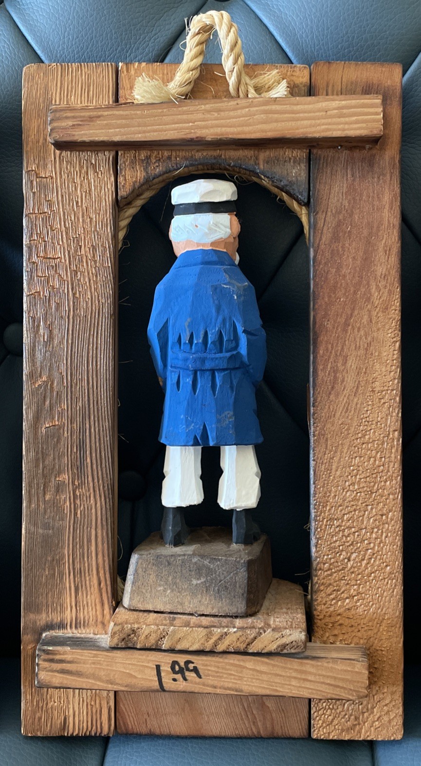 Vintage Handcarved Wooden Seamen in Nautical-Themed Frames for Wall Decor