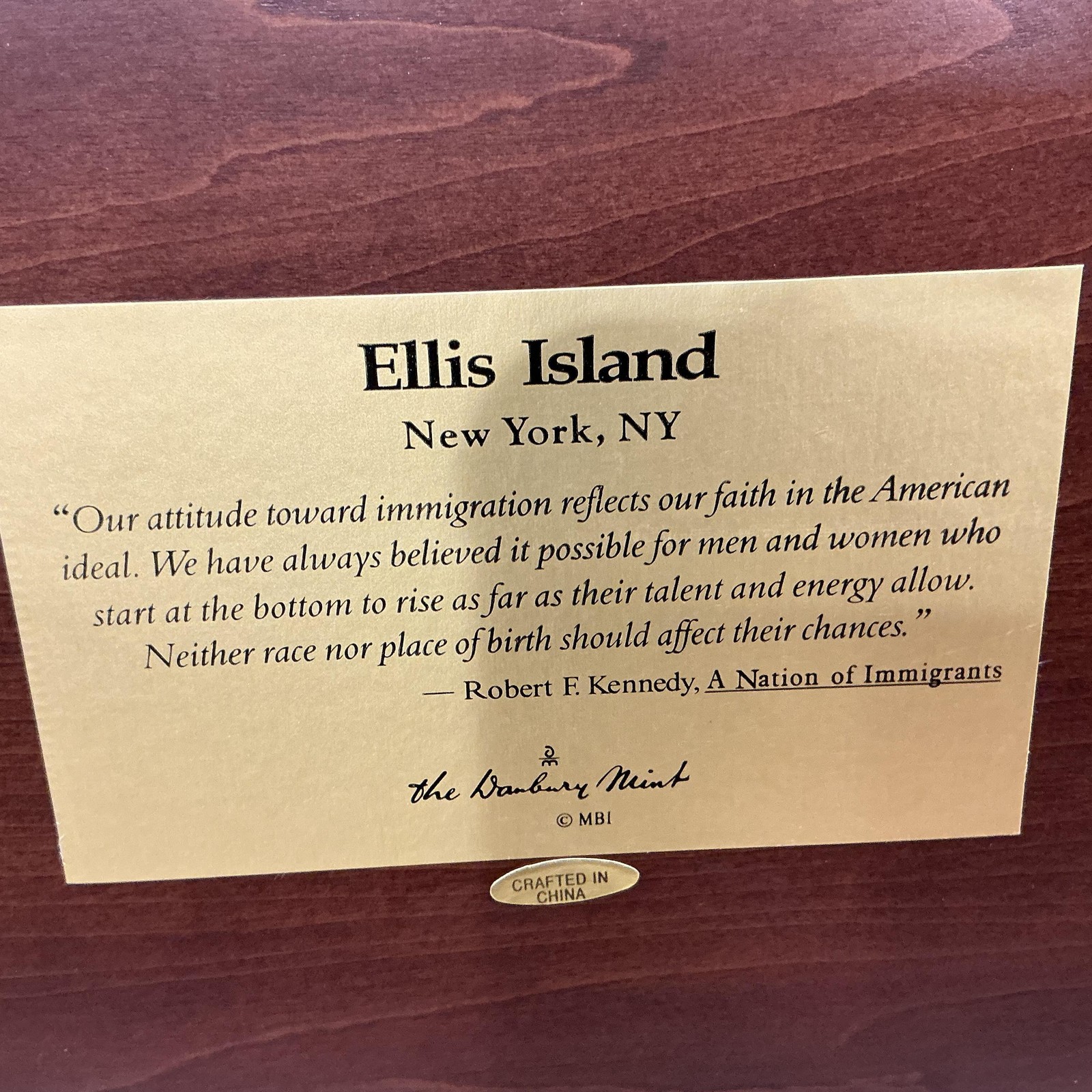 Danbury Mint Ellis Island New York NY Large Figurine Resin Wood Base Multicolor