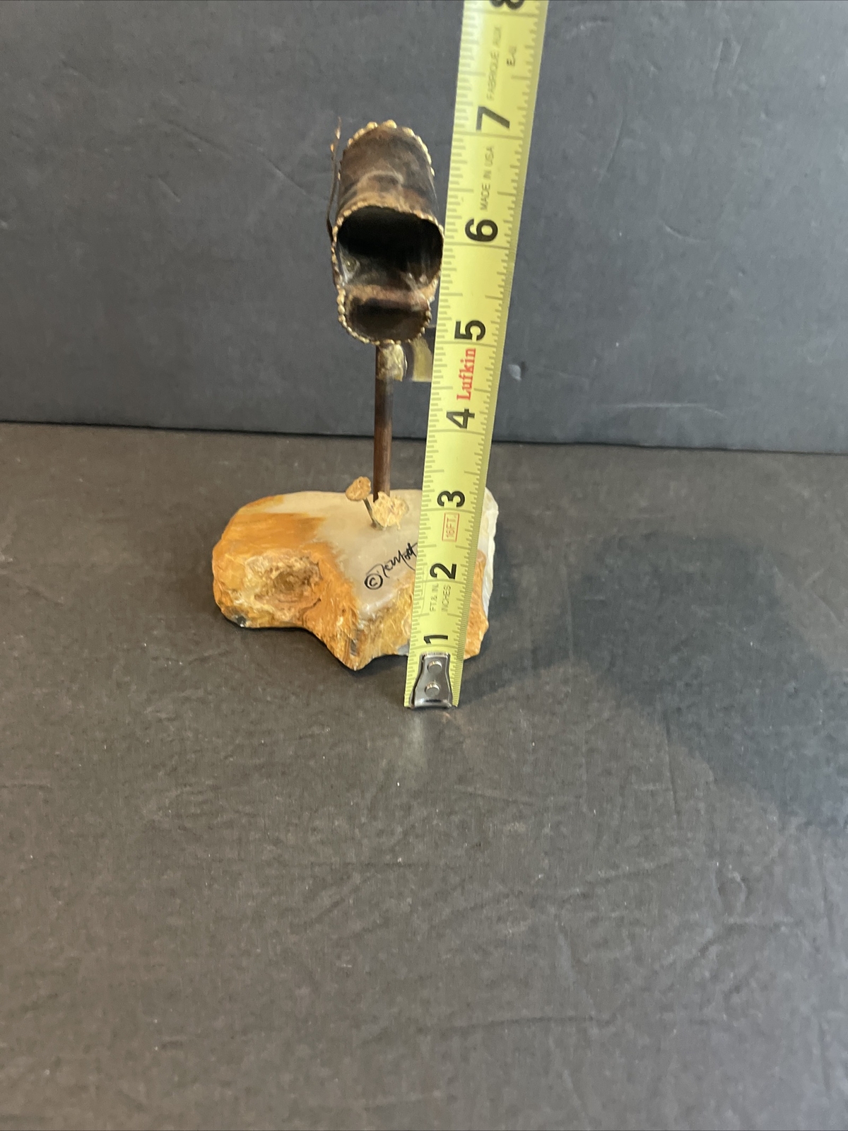 Vintage DeMott Onyx Quartz Stone Rock Brass Metal Mailbox Sculpture Figurine