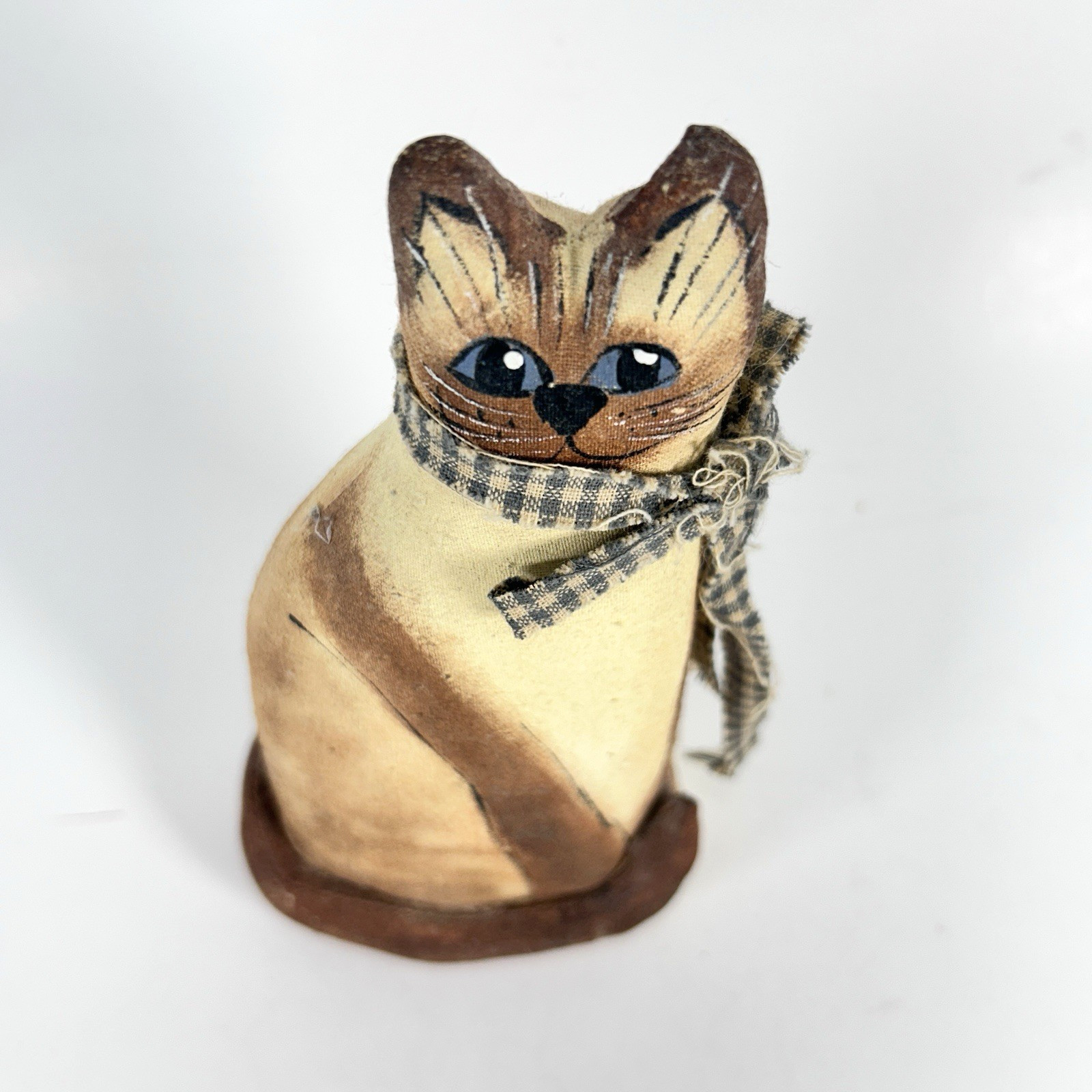 Vintage 1997 Hand Painted Canvas Cat Artist Signed Folk Art Figure 6.75″