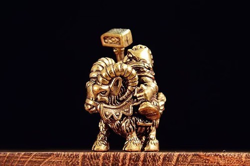 Brass Dwarf Ram Rider Figurine – Tabletop Wargame Fantasy Terrain Collectible