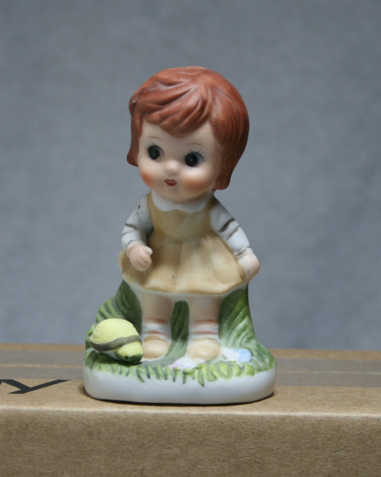 Vintage Girl with Turtle Figurine Bisque Porcelain Korea