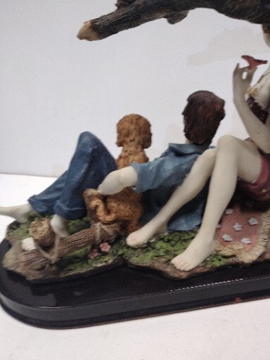 Giovanni Collection Sculpture. Lady And Man With Dog At Picnic Nesting Birds.