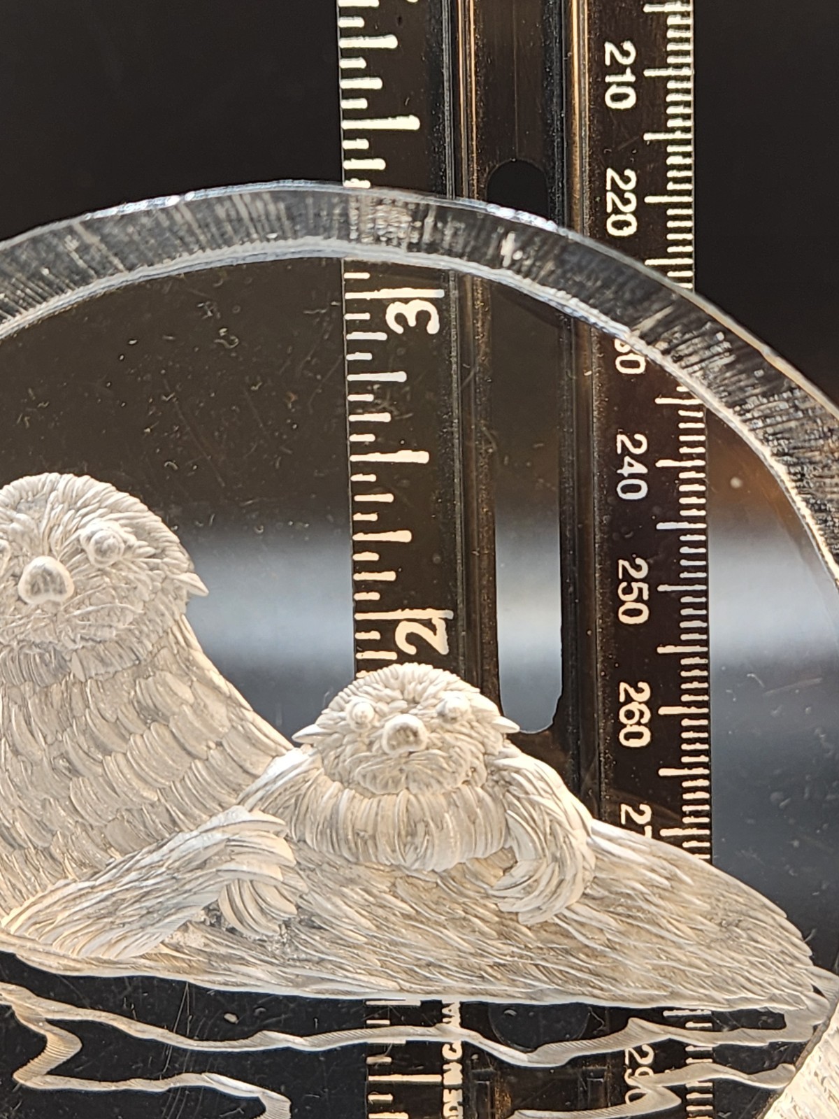 Vintage Joseph Galvan Etched Lucite Mom and Baby Otters Mantel Art Signed 1988