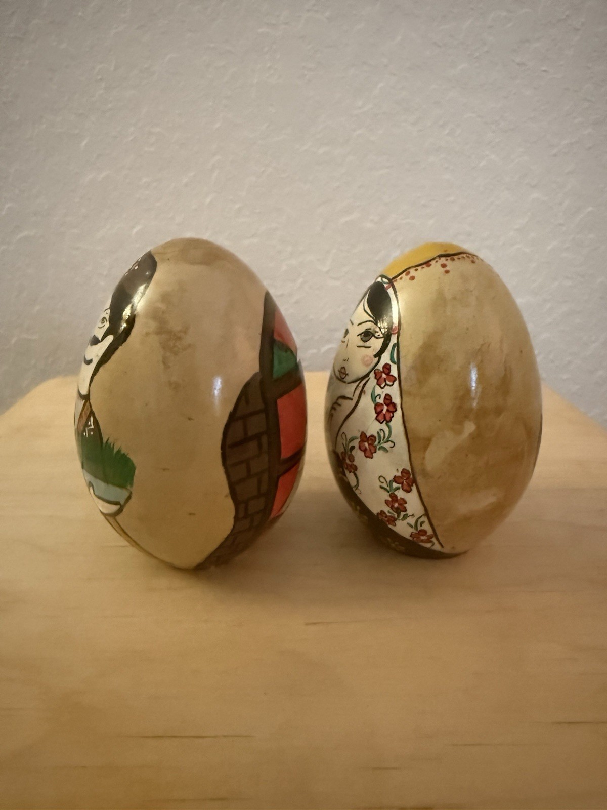 Khatun Pottery’s Hand Painted Decorative Eggs Set Of 2 About 12” High