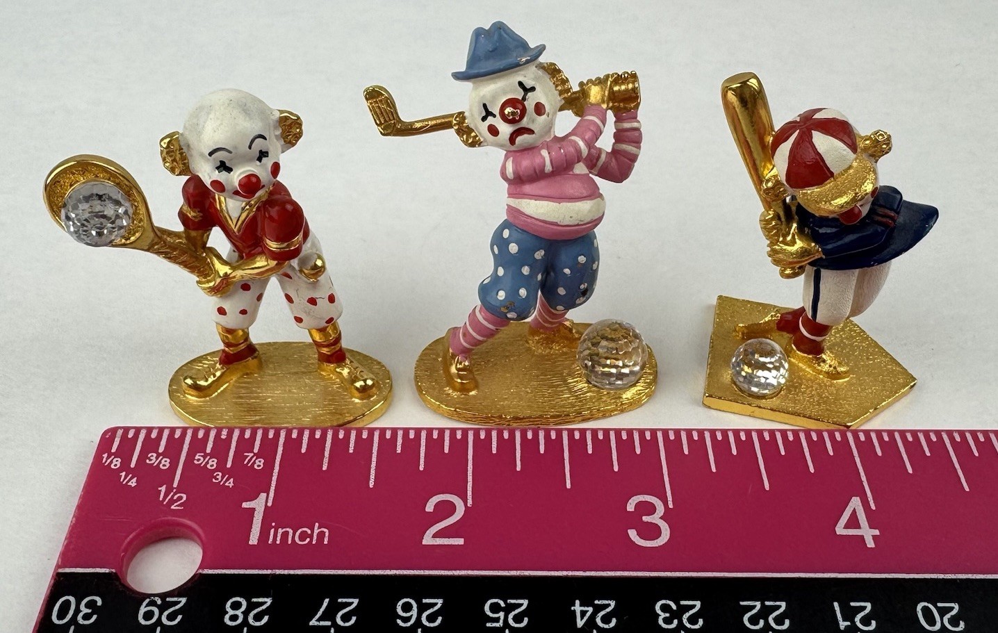 3 Spoontiques Pewter Miniature Gold Clown Swarovski Crystal Tennis Golf Baseball