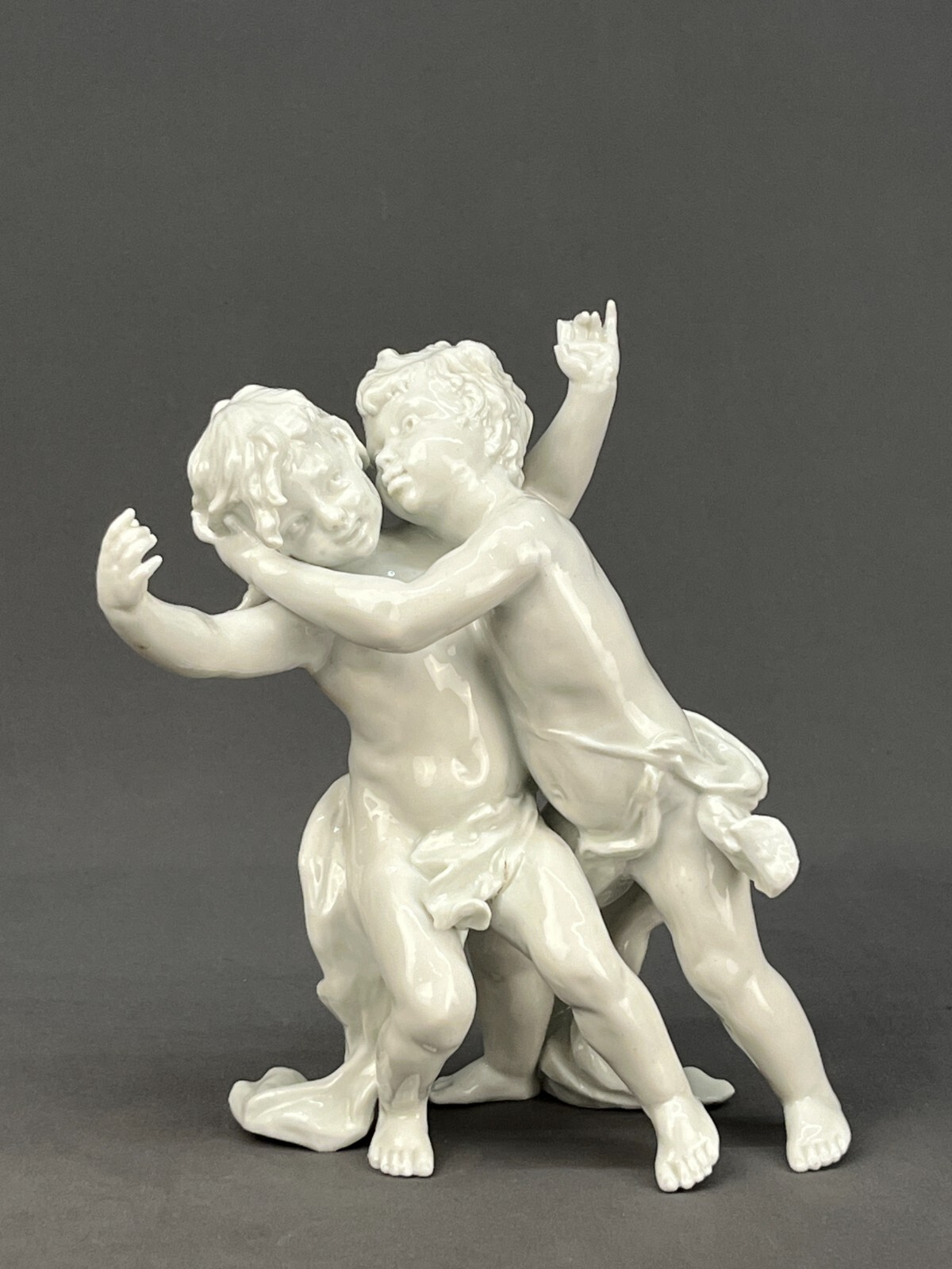 19th C. French E Quinter White Porcelain 9″ Putti Cherub Figurine Sculpture