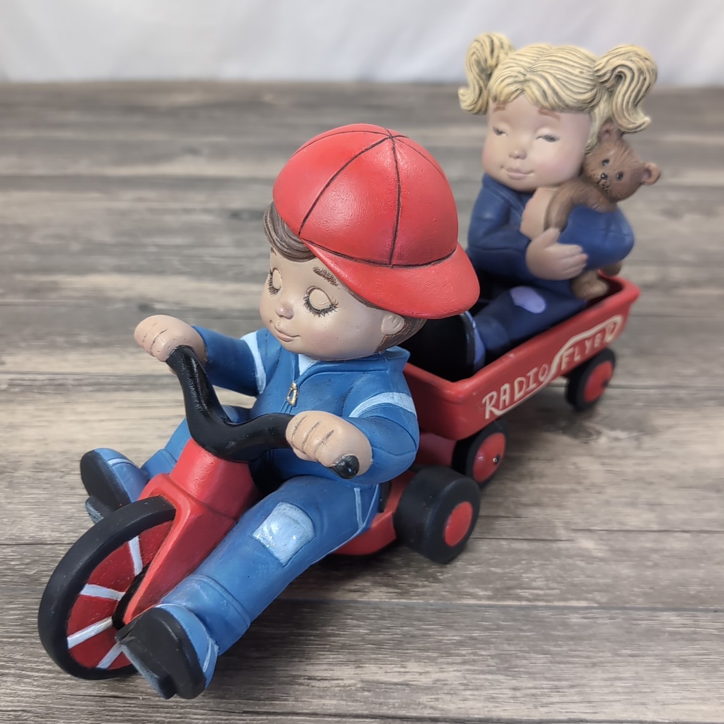 Vintage Ceramic Set Kids At Play Radio Flyer & Big Wheeler Red Hand Painted
