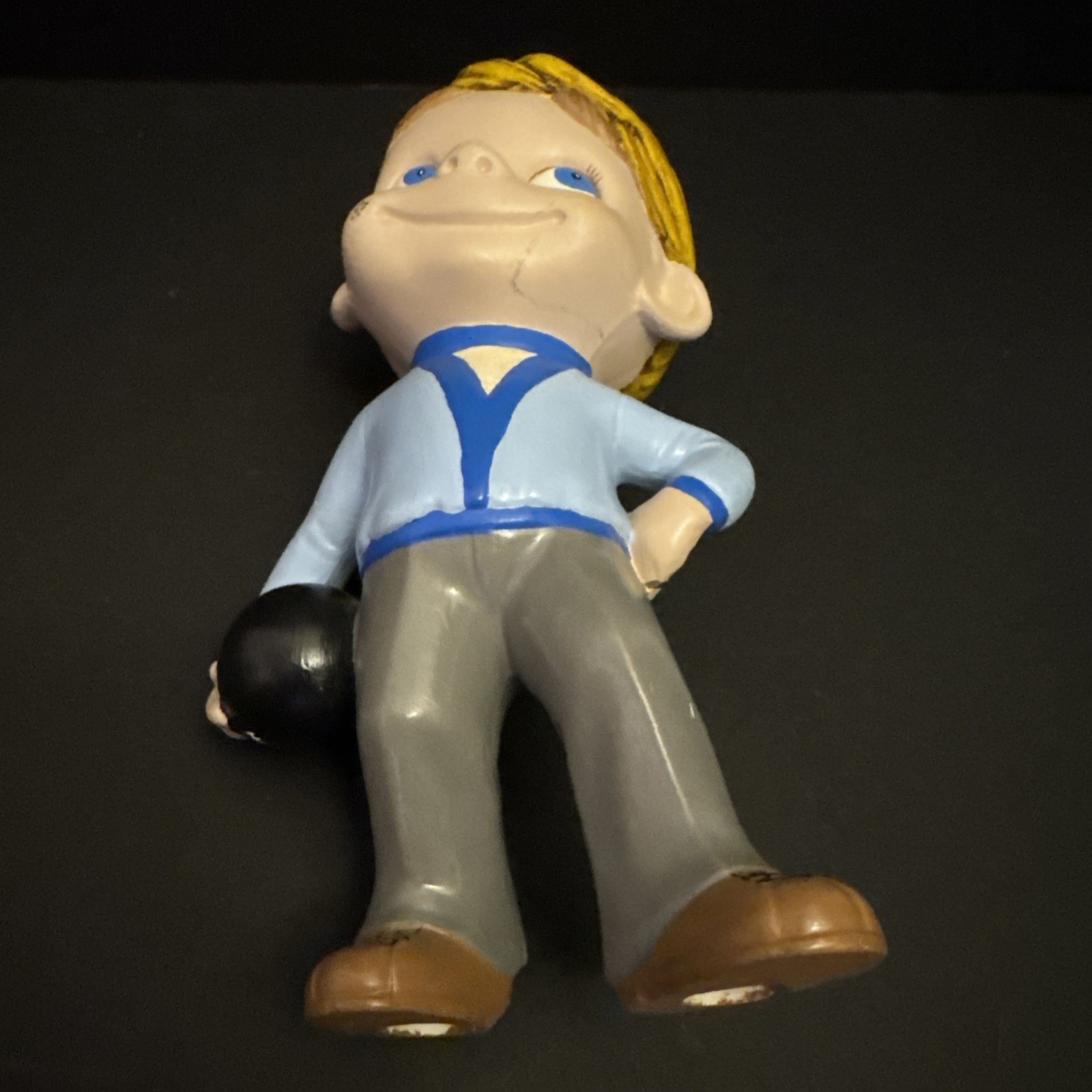 Vintage 1970s Atlantic Smiley bowling Boy Ceramic HandPainted blonde blue Hi Luv