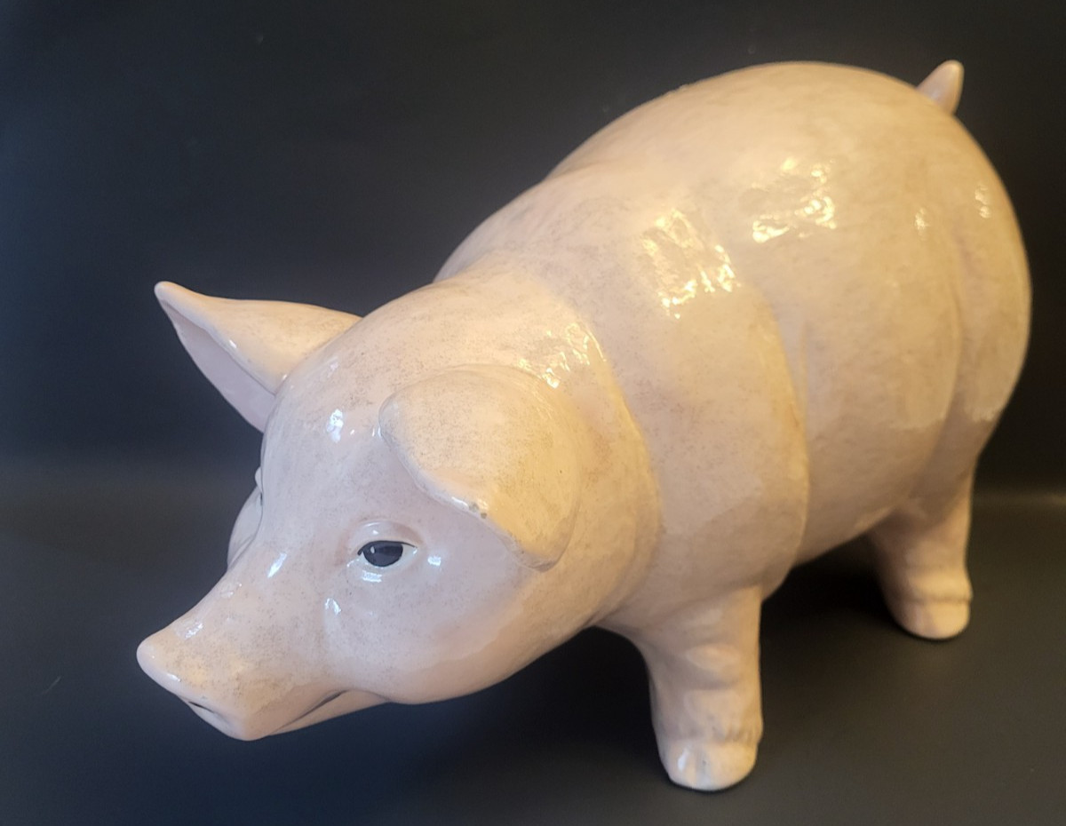 Large Vintage Ceramic Pink Painted Pig 14 ” Long 8 ” Tall
