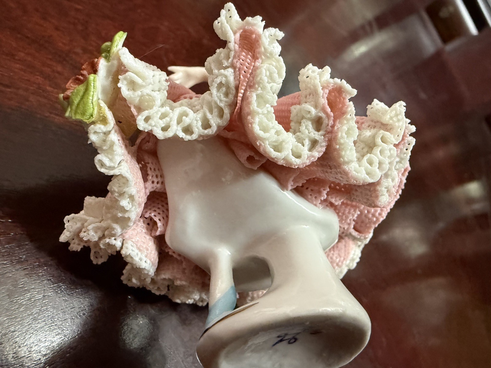 WILHELM RITTIRSCH DRESDEN Ballerina Figurine Pink White Lace Skirt 3”