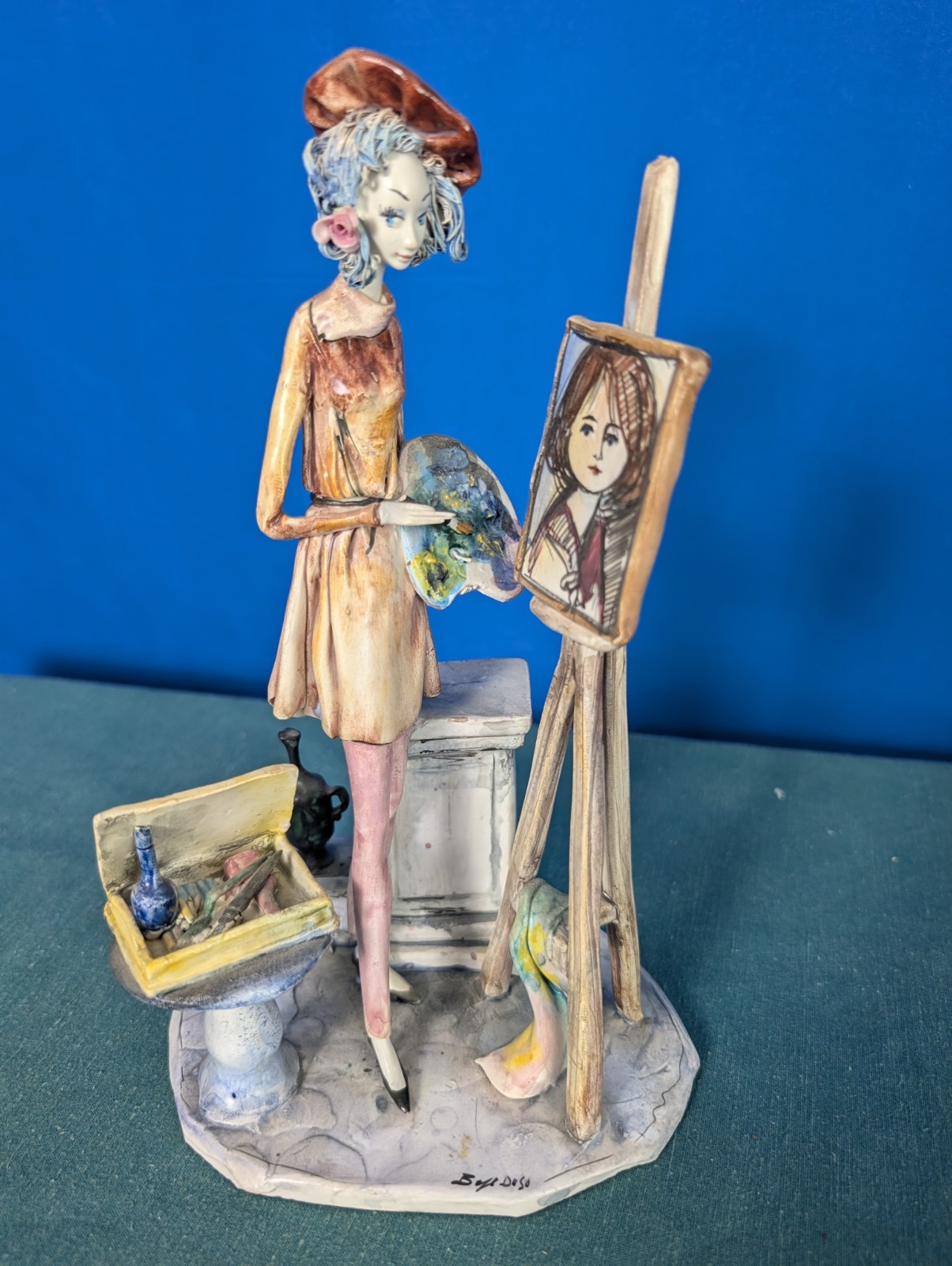 Vintage Italian Ceramic LADY ARTIST Figurine Gigi Duso Lo Scricciolo ** AS IS **
