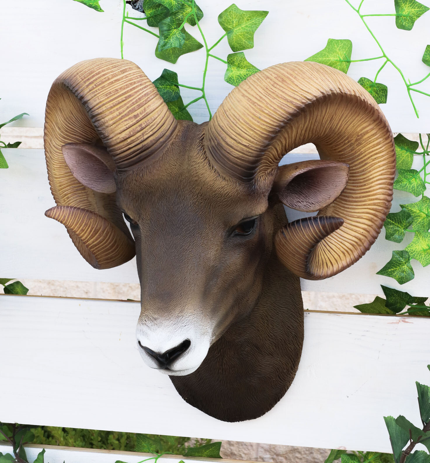 Ram Head Bust Sculptural Wall Hanging by DWK 15″ Height Figurine