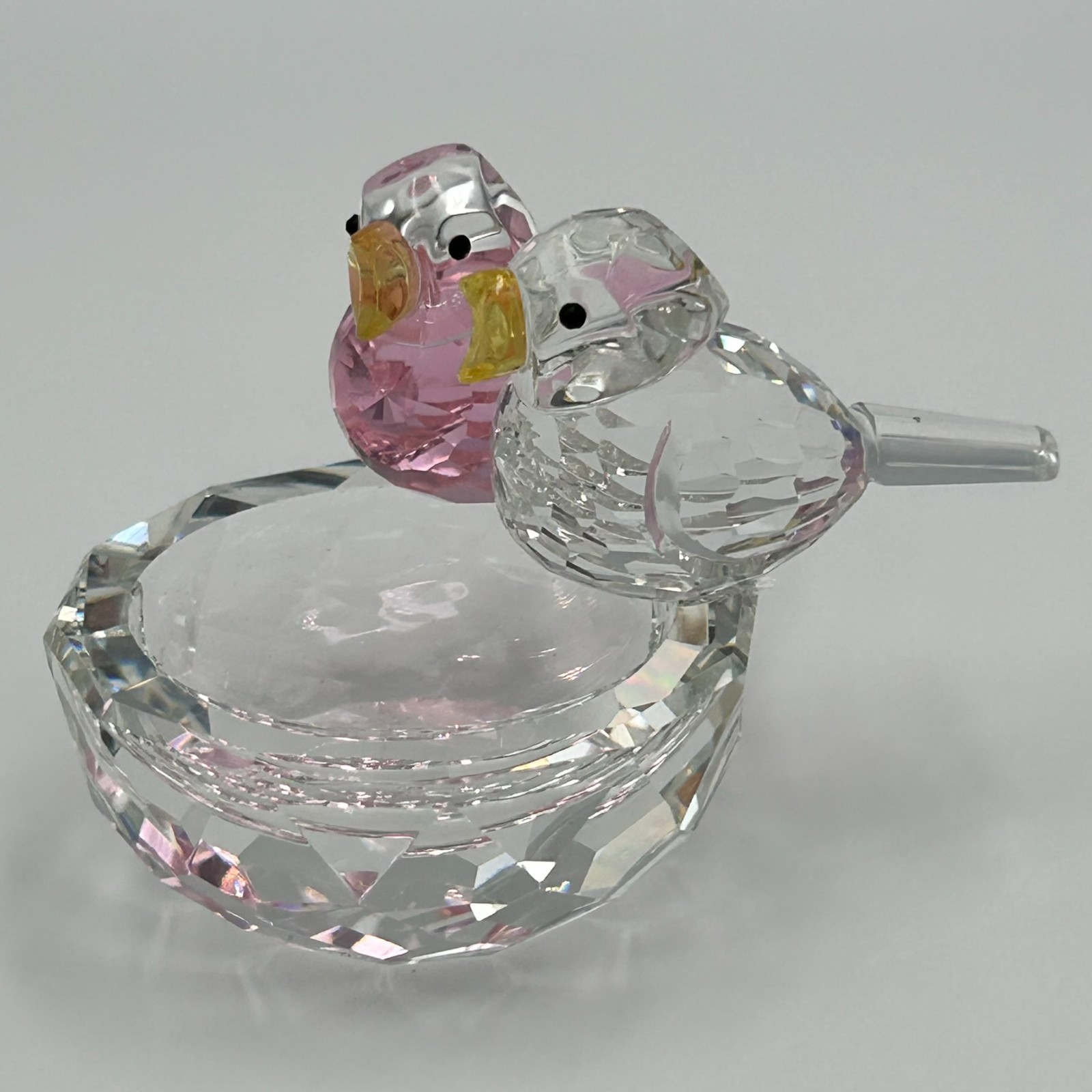 Handmade Crystal Glass 2 Birds & Nest Figurine Collectible + Gift Bag & Card