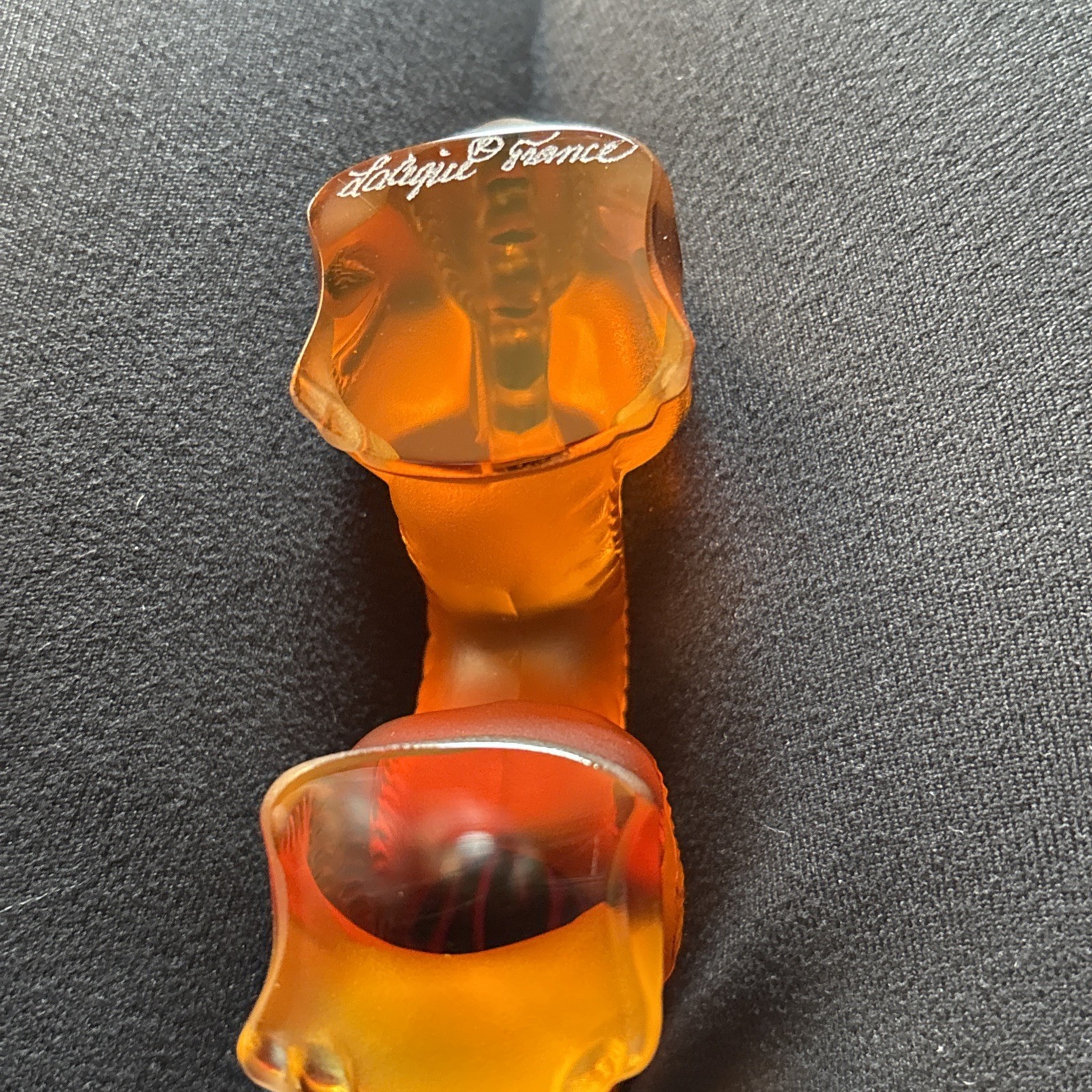 Lalique Frosted Amber Crystal Dragon Figurine 4″ L -MINT