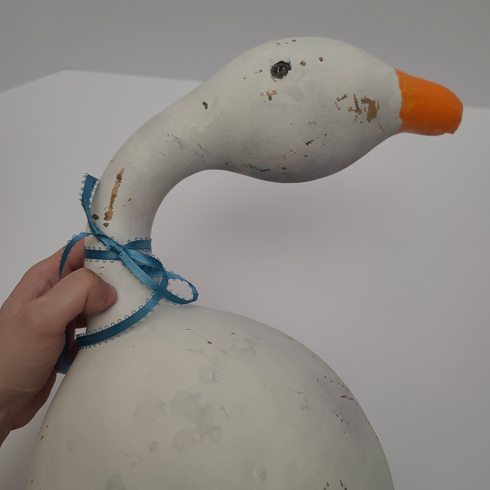 Vintage Hand-Painted Goose Gourd Figurine 13″