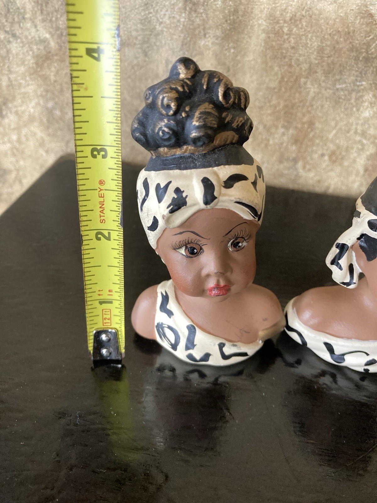 Signed Hand Painted African American Girl Busts Cute Boho Decor Collectible Art