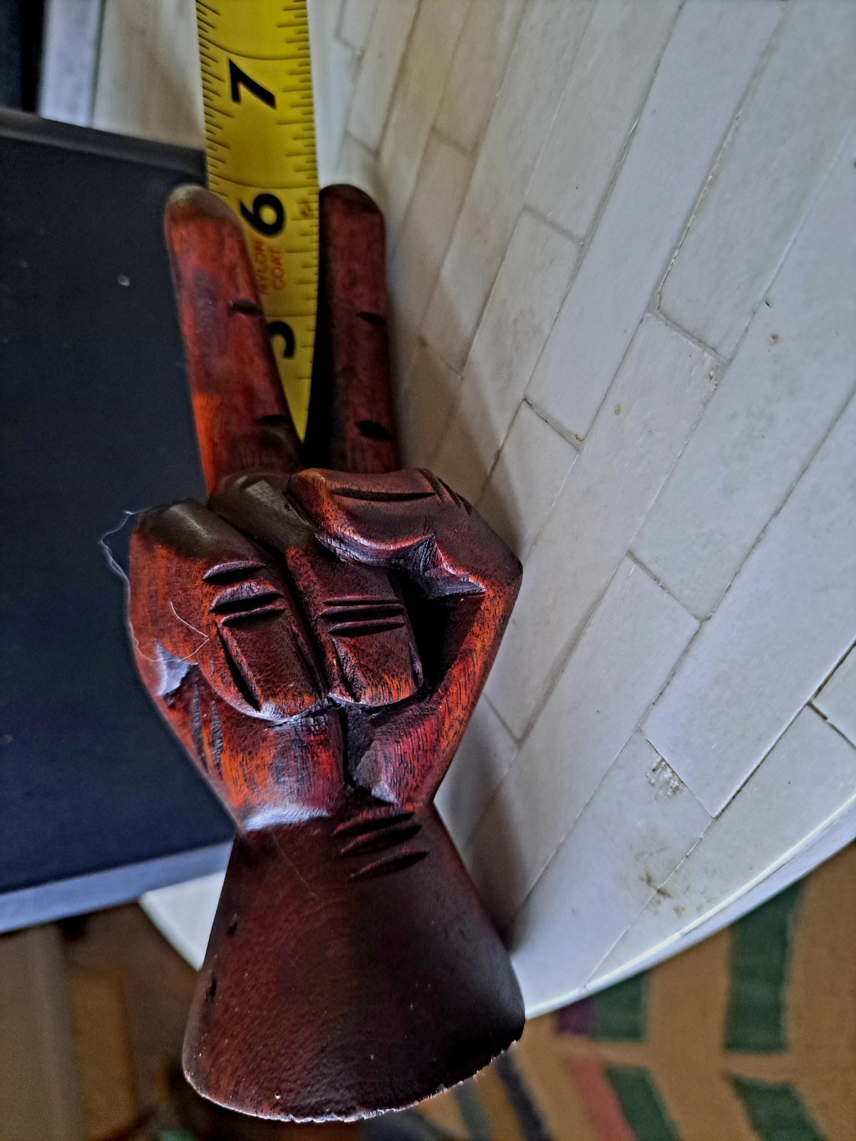 Carved Wooden Peace Sign Vintage Hippie Fingers