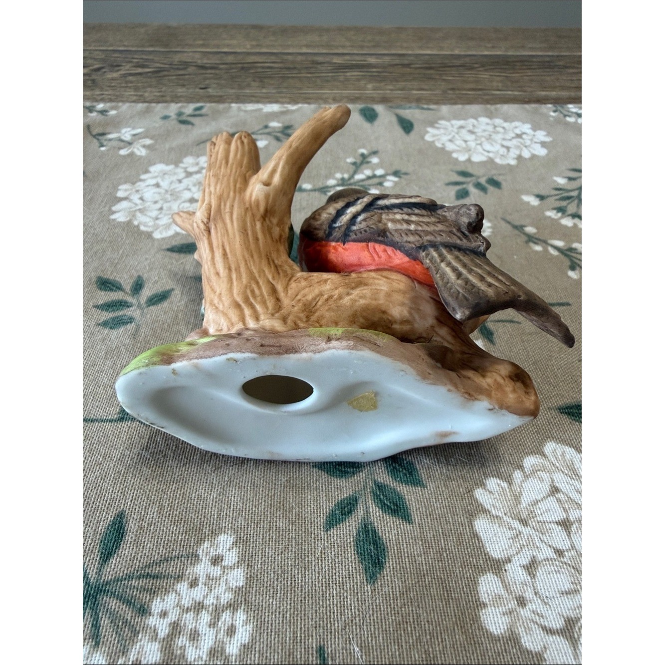 VTG Decorative Bird Figurine with Orange Chest and White Flowers Adorable!