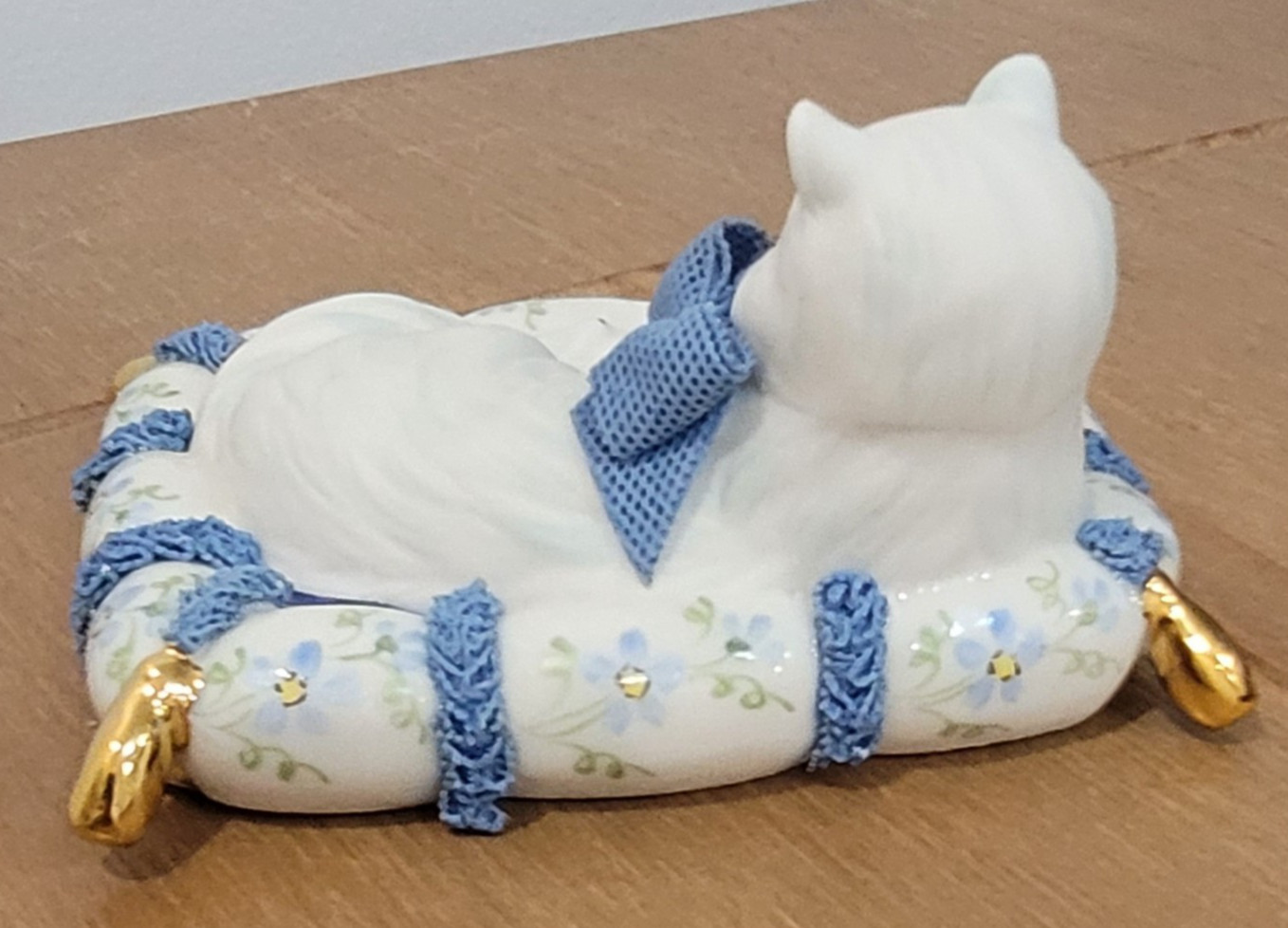Vintage Irish Dresden Cat On A Pillow Figurine Ireland