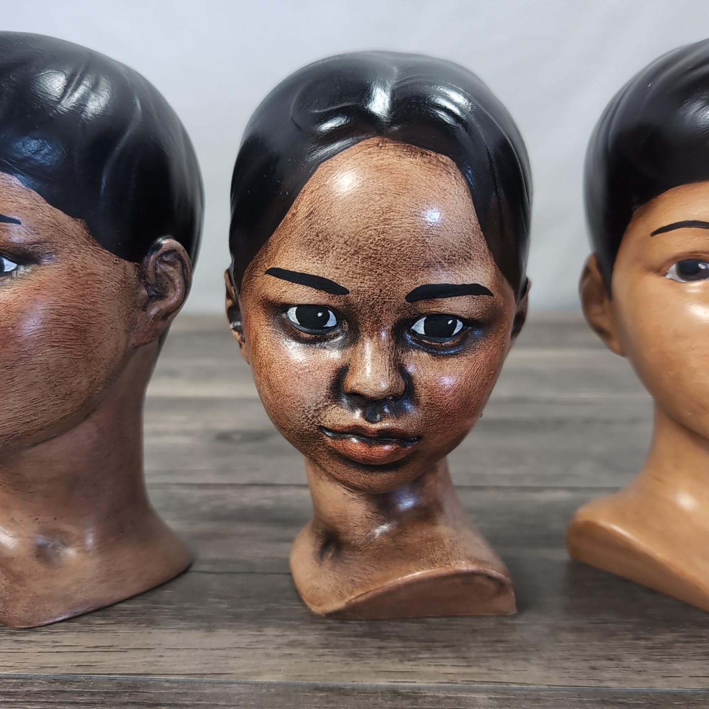 3 VTG Holland Mold Ceramic Head Bust Hawaiian Polynesian Figurines 70s Model