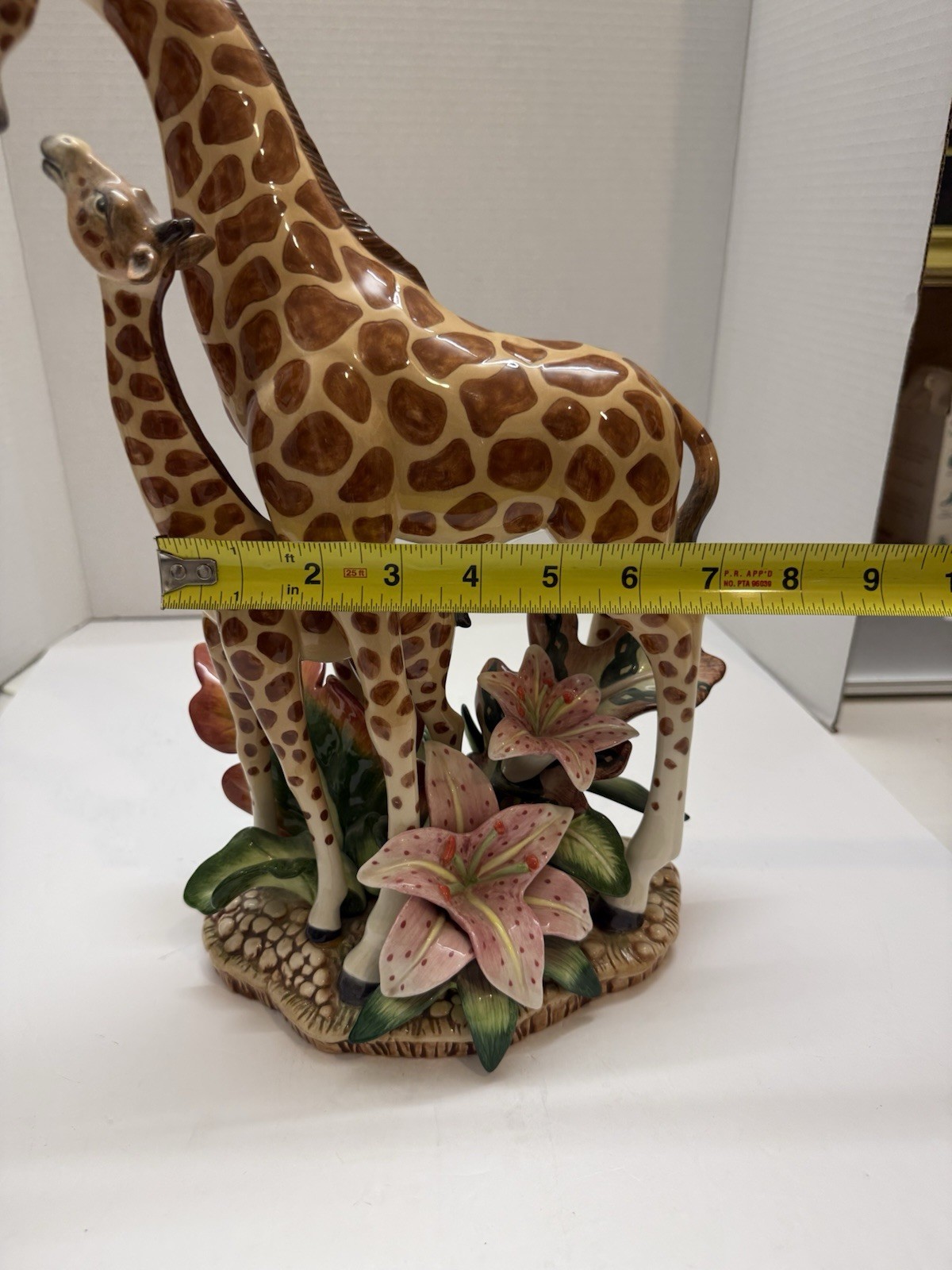 Vintage Fitz & Floyd Mother Baby Giraffe Figurine Statue With Pink Lilies 15”