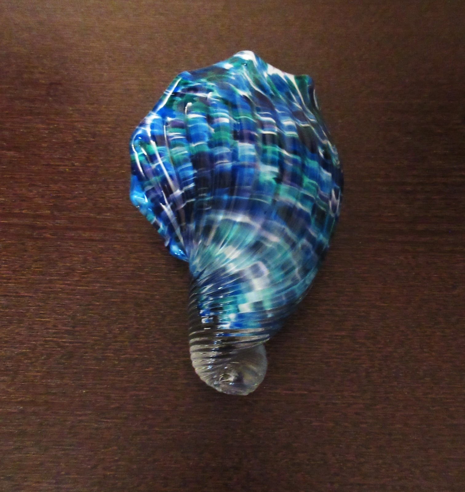 Hand Blown Art Glass Seashell Sculpture Blue Green 5.5″ BEAUTIFUL COLORS DESIGN